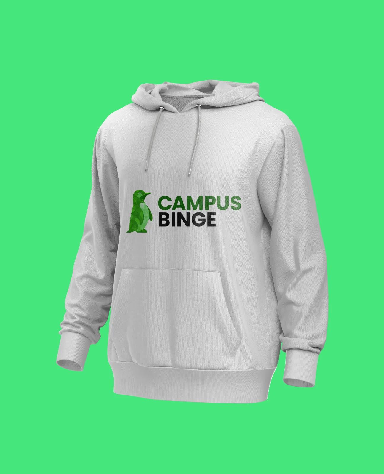 A grey hoodie with the Campus Binge logo